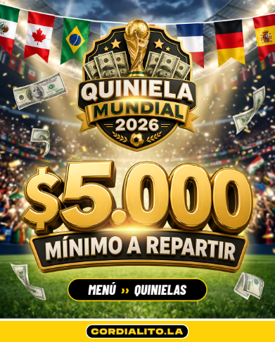 Banner promocional de la Quiniela Mundial de Fútbol 2026 en Cordialito.la con $5.000 de premio